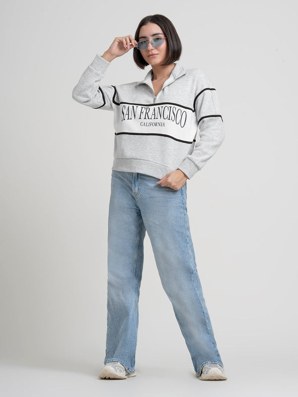 Redtape Grey Melange Half-Zip Sweatshirt For Women | Effortless Everyday Style Grey Melange