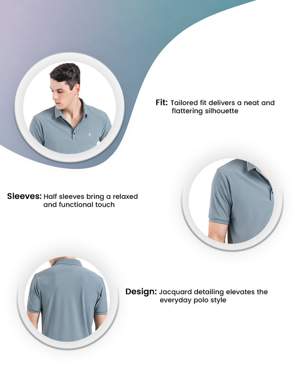 Redtape Jacquard Collar Polo T-Shirt For Men Stone Blue