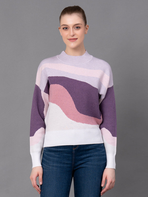 Redtape Lavender Poly Viscose Nylon Marble Print Women's Sweater Lavender