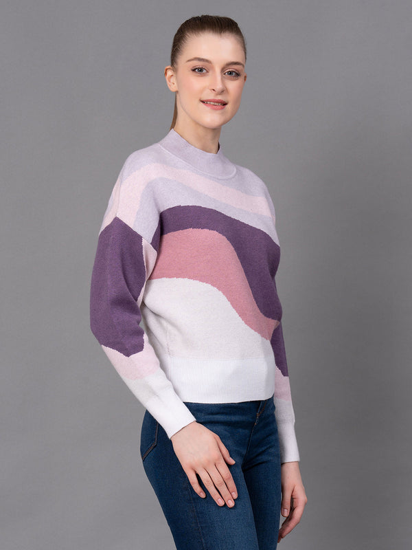 Redtape Lavender Poly Viscose Nylon Marble Print Women's Sweater Lavender
