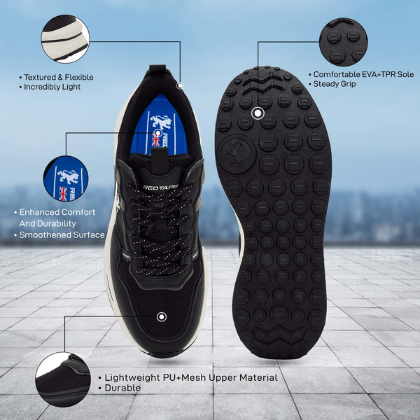 Redtape Lifestyle Sneaker Shoes For Men Black/White