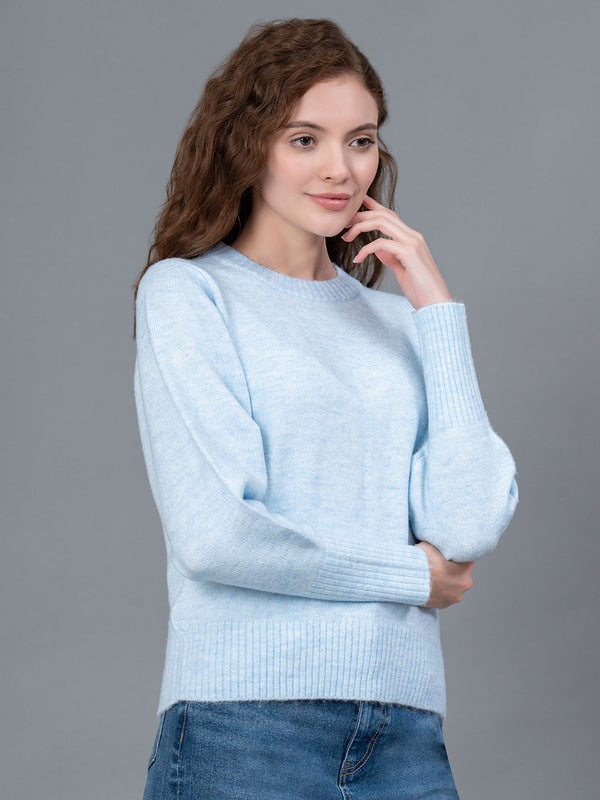 Redtape Light Blue Melange Poly Acrylic Spandex Women's Sweater Light Blue