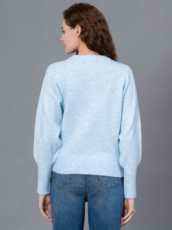 Redtape Light Blue Melange Poly Acrylic Spandex Women's Sweater Light Blue