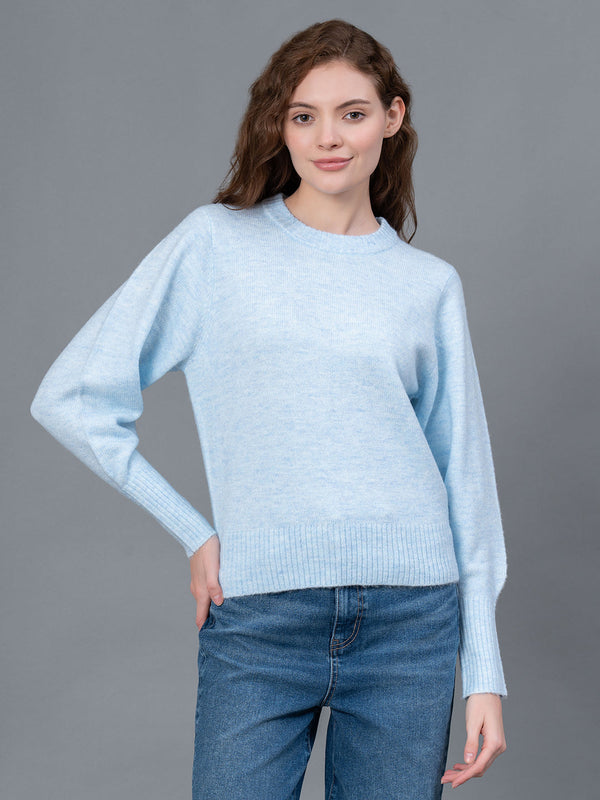 redtape Light Blue Melange Poly Acrylic Spandex Women's Sweater Light Blue