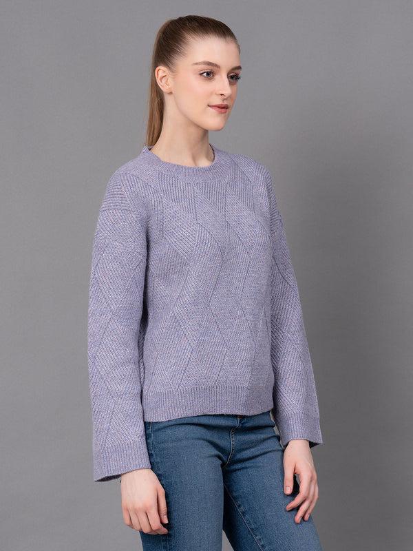 Redtape Lilac Poly Acrylic Self Design Women's Sweater Lilac