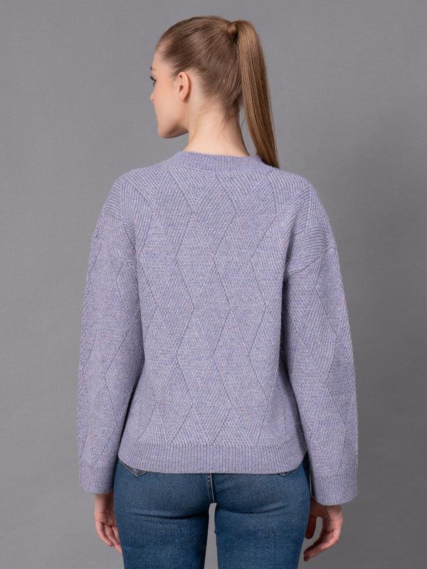 Redtape Lilac Poly Acrylic Self Design Women's Sweater Lilac