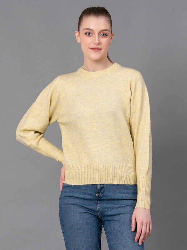 Redtape Lime Poly Acrylic Spandex Melange Women's Sweater Lime