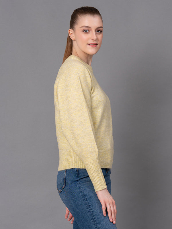 Redtape Lime Poly Acrylic Spandex Melange Women's Sweater Lime