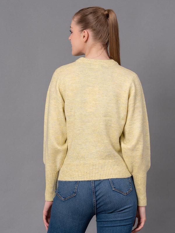 Redtape Lime Poly Acrylic Spandex Melange Women's Sweater Lime