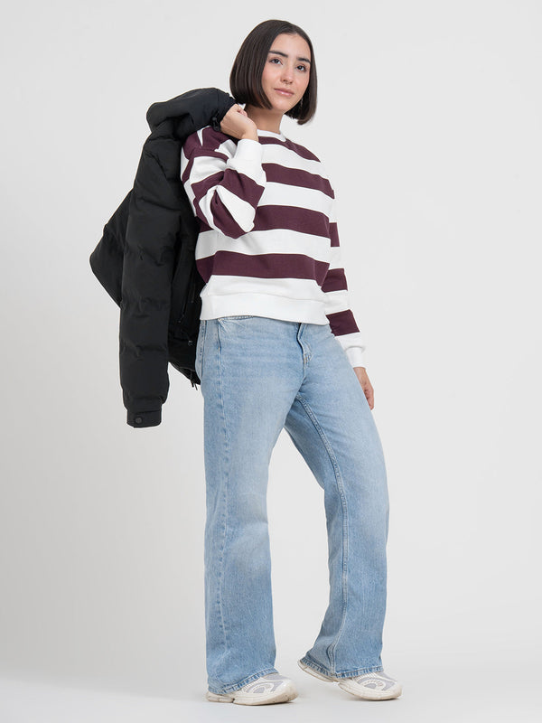 Redtape Maroon White Striped Sweatshirt For Women | Modern Winter Everyday Comfort Maroon White