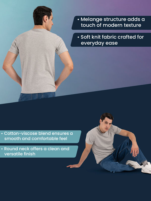 Redtape Melange Round Neck T-Shirt For Men Grey Melange