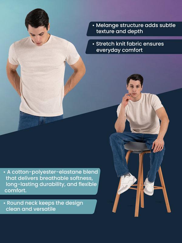 Redtape Melange Round Neck T-Shirt For Men Sand Melange