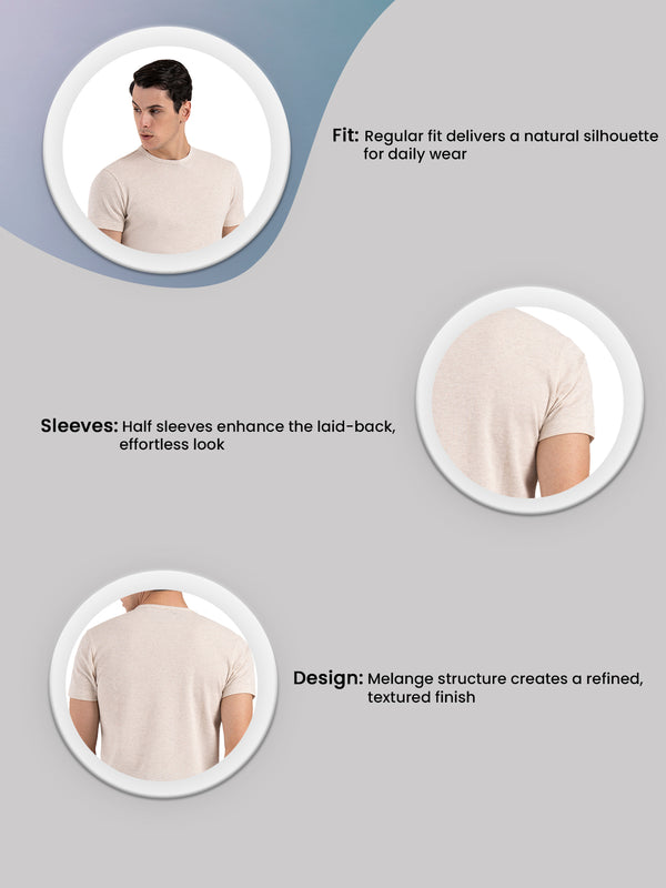 Redtape Melange Round Neck T-Shirt For Men Sand Melange