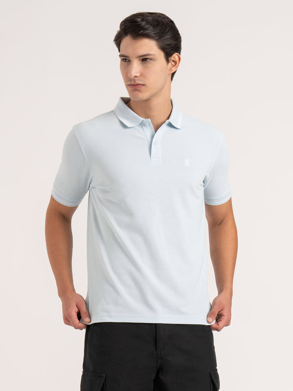 Redtape Men Aqua Solid Single Tone Tipping Polo T-Shirt Aqua