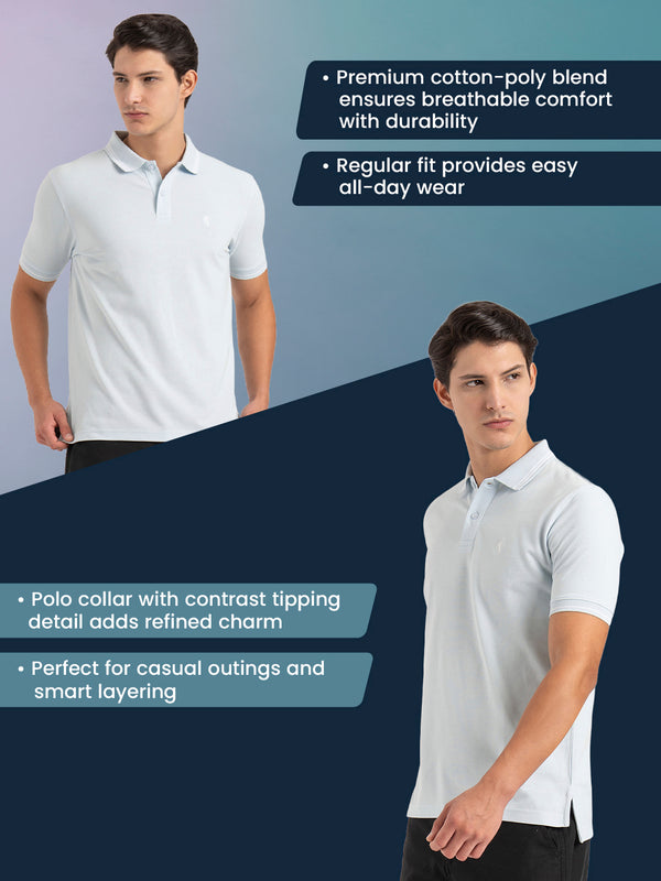 Redtape Men Aqua Solid Single Tone Tipping Polo T-Shirt Aqua