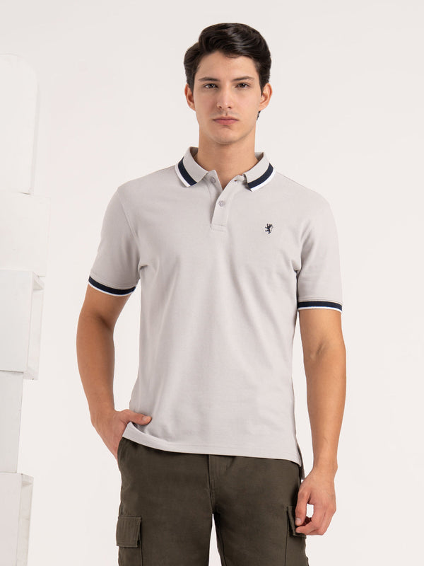 redtape Men Grey Solid Two-Tone Tipping Polo T-Shirt Grey