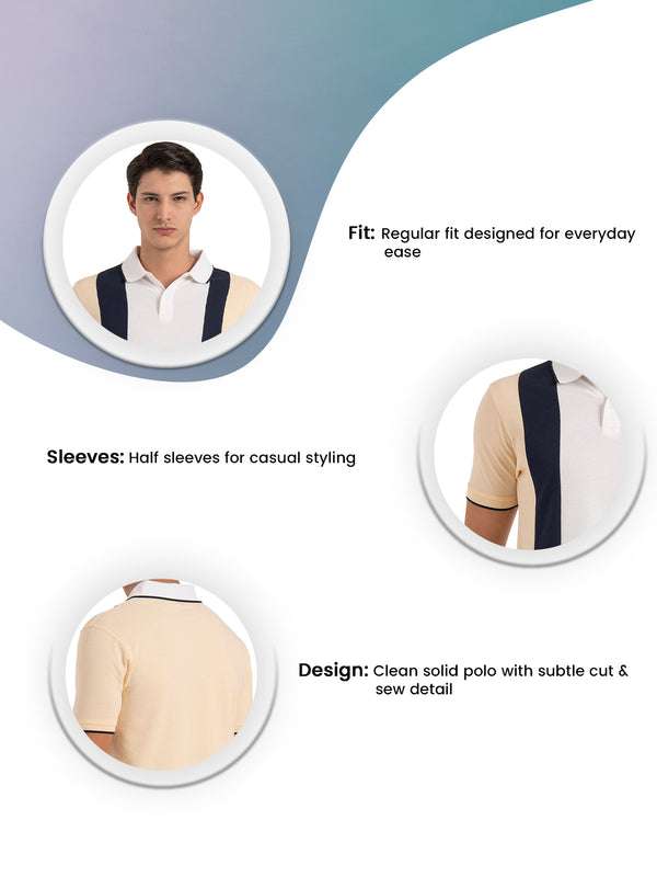 Redtape Men Light Yellow Color Block Polo T-Shirt Light Yellow