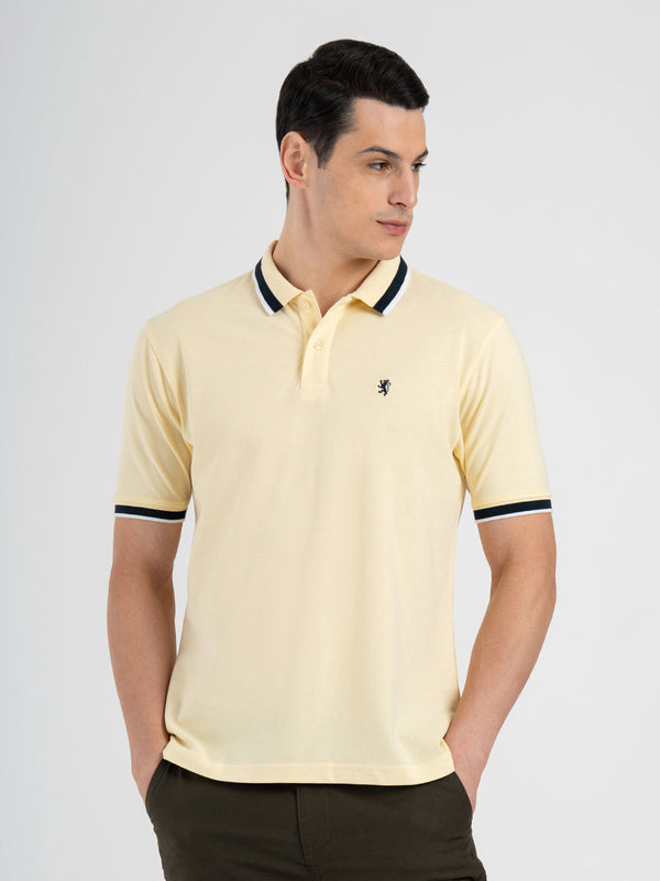 Redtape Men Light Yellow Polo Neck Cotton Polyester Solid T-Shirt Light Yellow