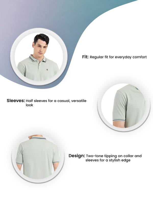 Redtape Men Pastel Green Polo Neck Cotton Polyester Solid T-Shirt Pastel Green