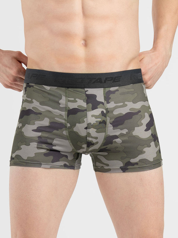 redtape Men’s Black Camo Printed Elasticated Polyester Stretched Woven Trunk Black Camo