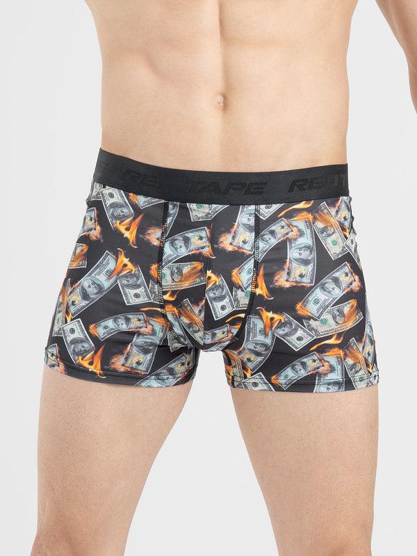 Redtape Men’s Black Printed Elasticated Polyester Stretched Woven Trunk Black