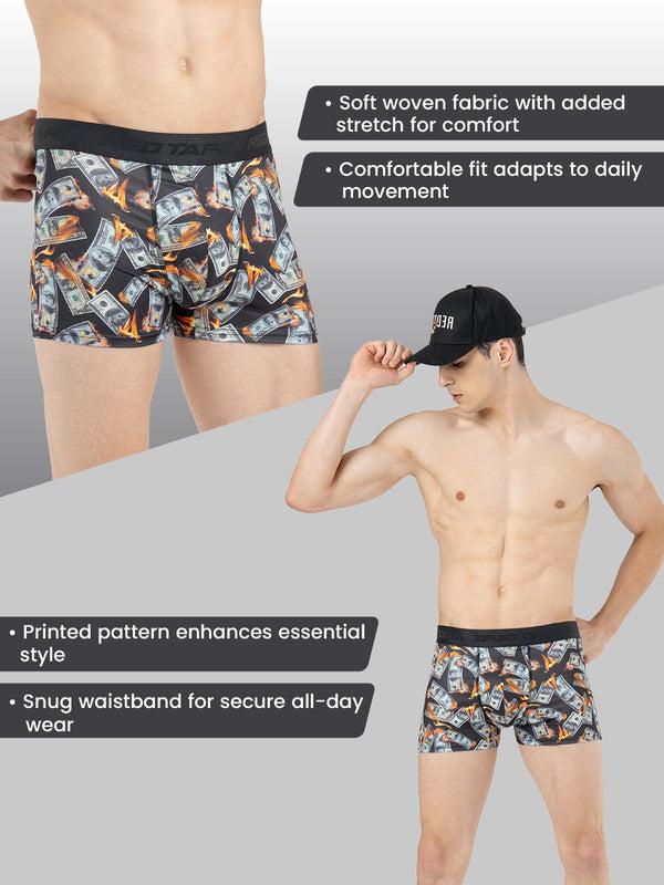 Redtape Men’s Black Printed Elasticated Polyester Stretched Woven Trunk Black