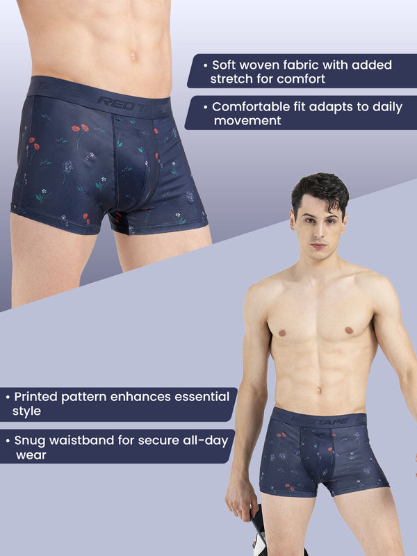 Redtape Men’s Black Printed Elasticated Polyester Stretched Woven Trunk Black