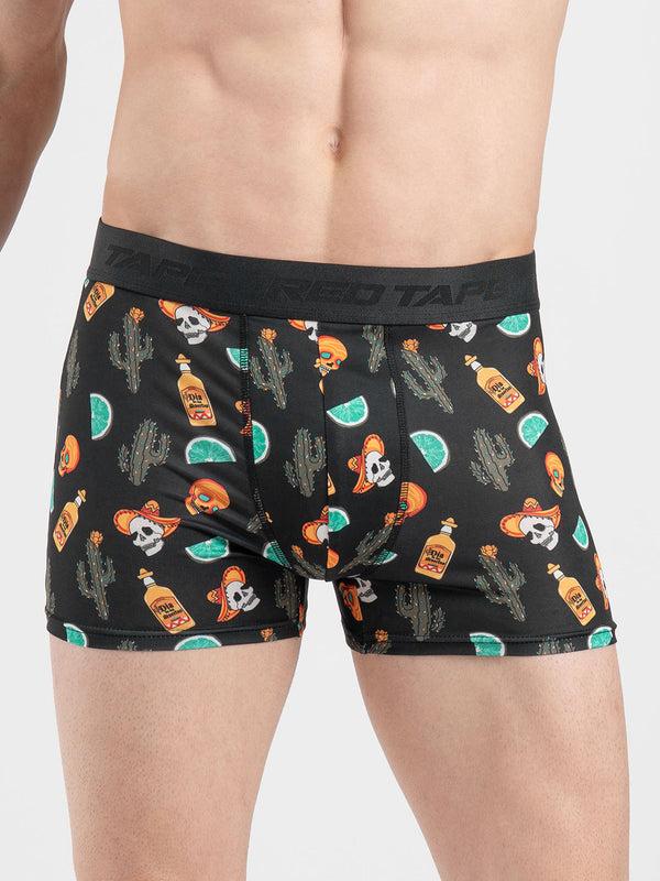 Redtape Men’s Black Printed Elasticated Polyester Stretched Woven Trunk Black