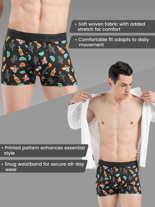 Redtape Men’s Black Printed Elasticated Polyester Stretched Woven Trunk Black