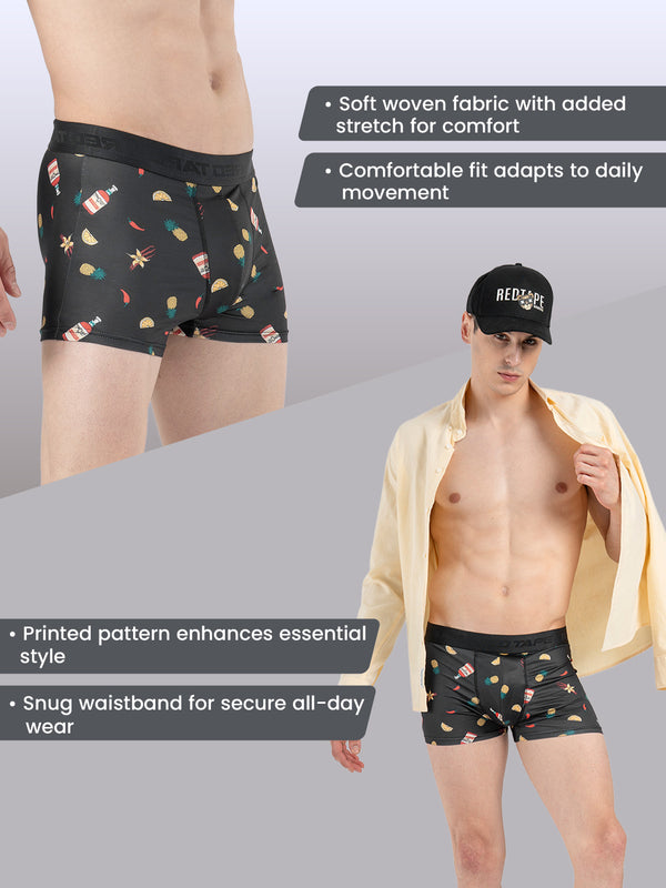 Redtape Men’s Black Printed Elasticated Polyester Stretched Woven Trunk Black