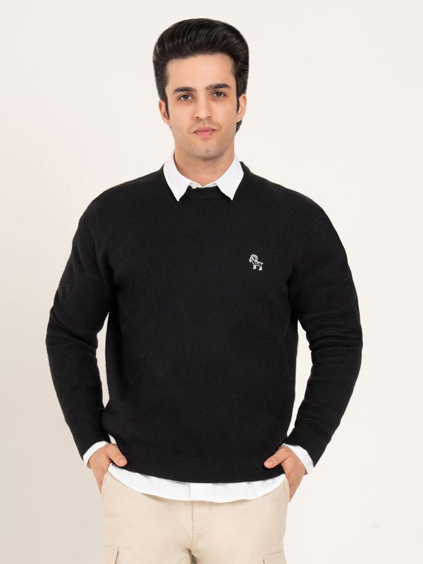 Redtape Men’s Black Round Neck Sweater | Timeless Winter Essential Black