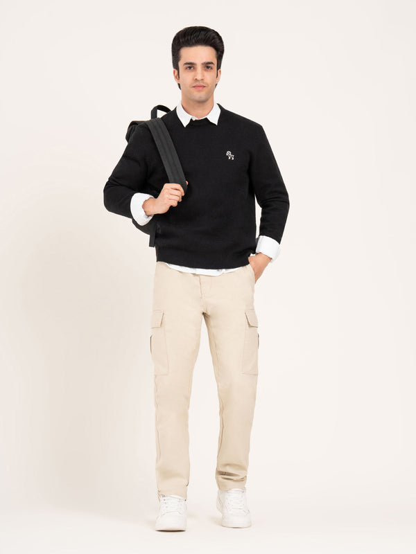 Redtape Men’s Black Round Neck Sweater | Timeless Winter Essential Black