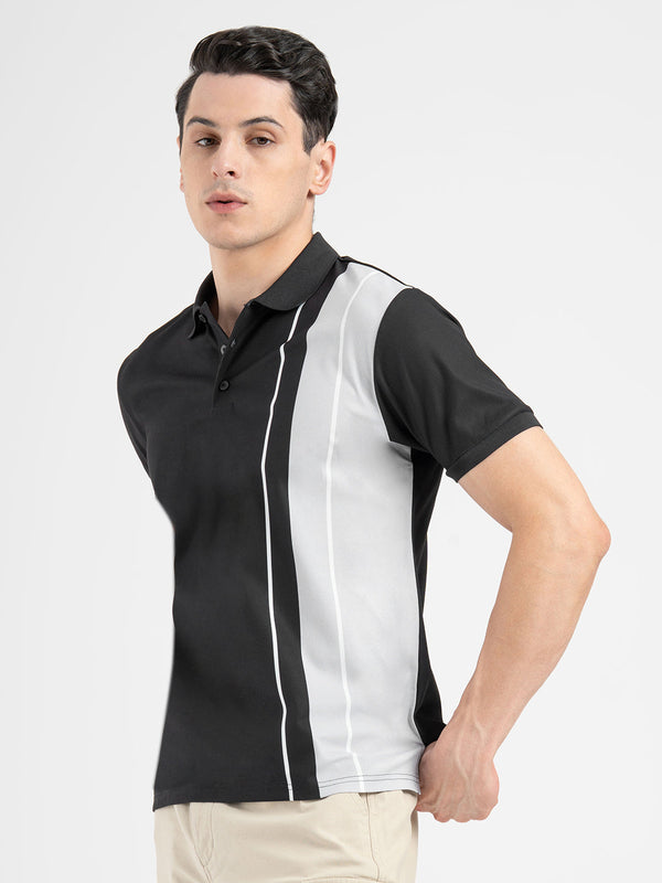 Redtape Men’s Black Stripe Sports Polo T-Shirt Black
