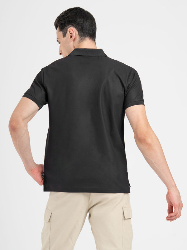 Redtape Men’s Black Stripe Sports Polo T-Shirt Black