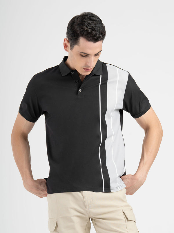 redtape Men’s Black Stripe Sports Polo T-Shirt Black