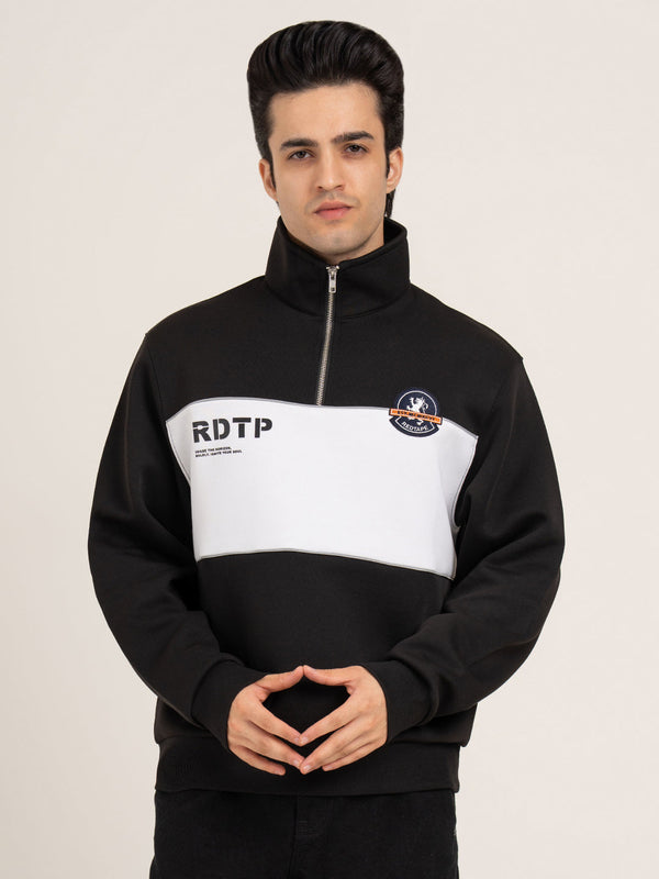 Redtape Men’s Casual Graphic Sweatshirt With Stand Collar Black