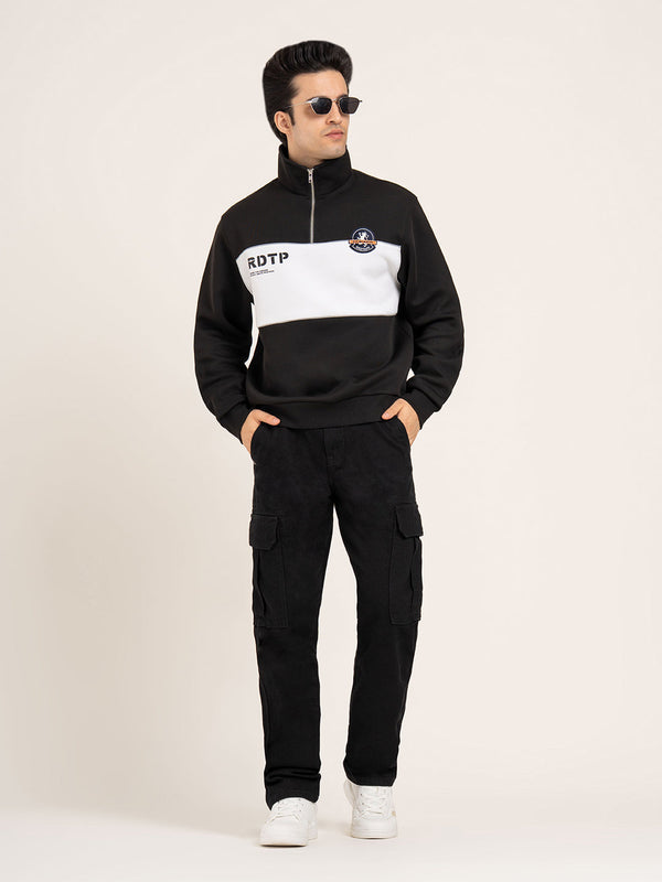 redtape Men’s Casual Graphic Sweatshirt with Stand Collar Black