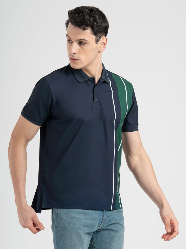 Redtape Men’s Dark Blue Stripe Sports Polo T-Shirt Dark Blue