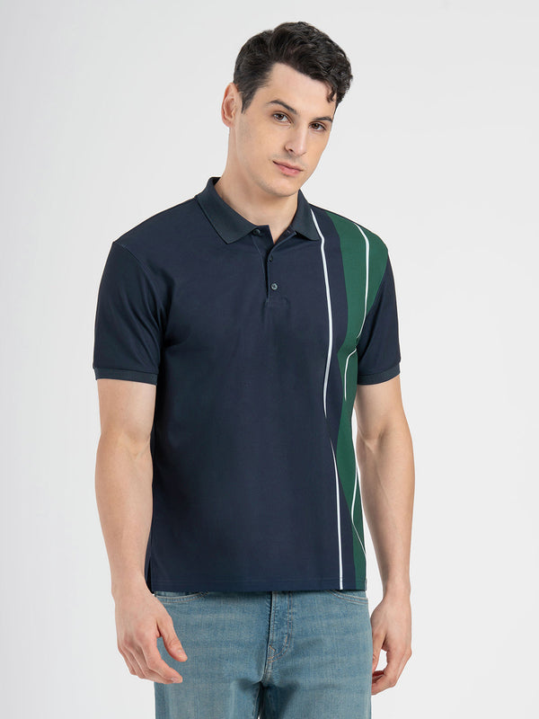 Redtape Men’s Dark Blue Stripe Sports Polo T-Shirt Dark Blue