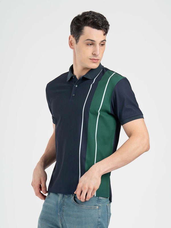 Redtape Men’s Dark Blue Stripe Sports Polo T-Shirt Dark Blue