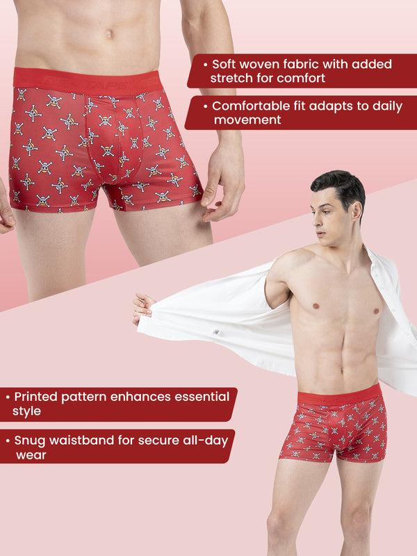 Redtape Men’s Deep Red Printed Elasticated Polyester Stretched Woven Trunk Deep Red