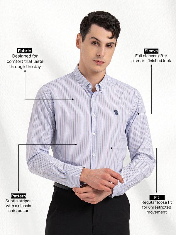 Redtape Men’s Full Sleeve Striped Shirt Pastel Blue