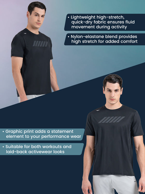 Redtape Men's Graphic Round Neck Activewear T-Shirt Black
