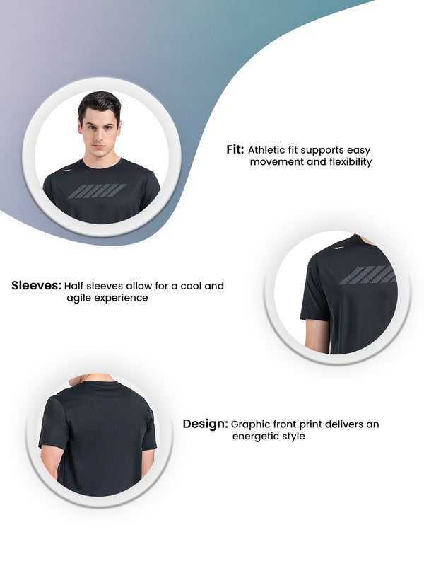 Redtape Men's Graphic Round Neck Activewear T-Shirt Black