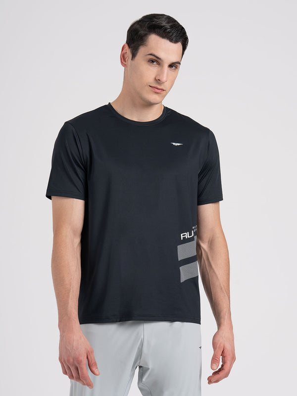 Redtape Men's Graphic Round Neck Activewear T-Shirt Black