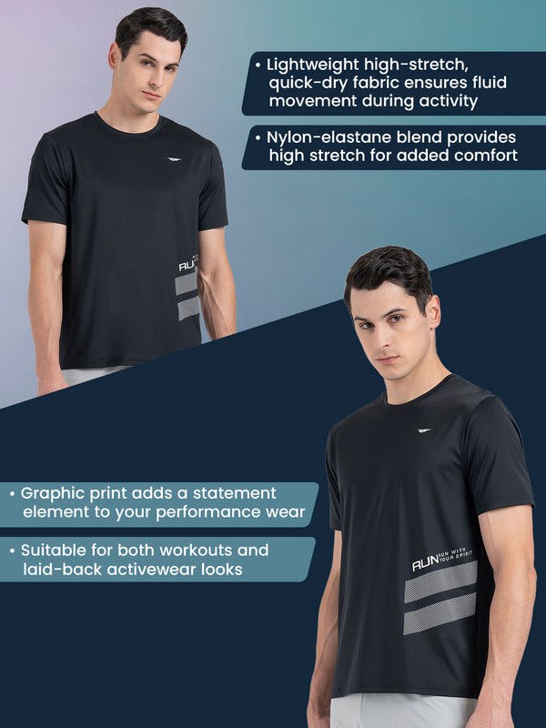 Redtape Men's Graphic Round Neck Activewear T-Shirt Black