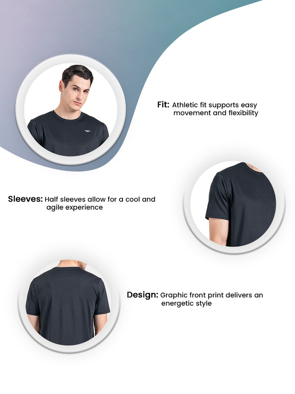 Redtape Men's Graphic Round Neck Activewear T-Shirt Black