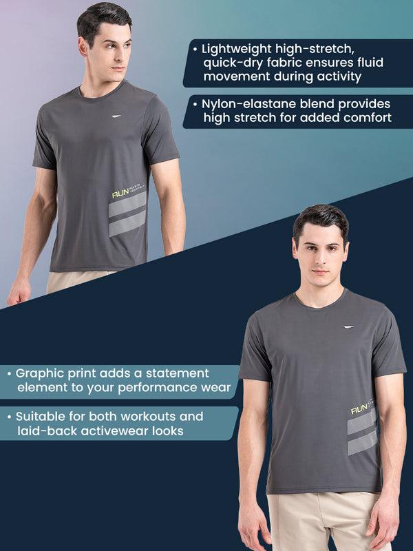 Redtape Men's Graphic Round Neck Activewear T-Shirt Grey