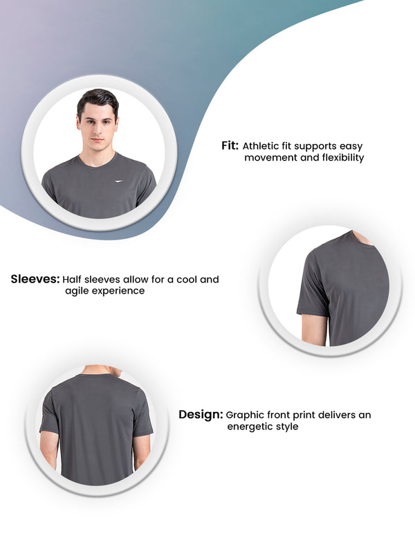 Redtape Men's Graphic Round Neck Activewear T-Shirt Grey