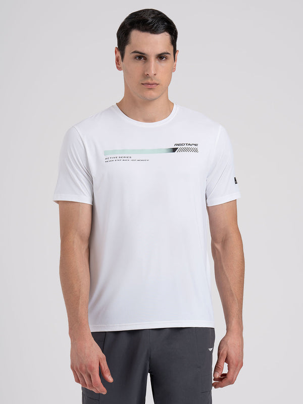 Redtape Men's Graphic Round Neck Activewear T-Shirt White
